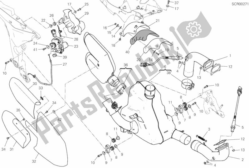 All parts for the Exhaust System of the Ducati Multistrada 1260 S Touring Brasil 2020